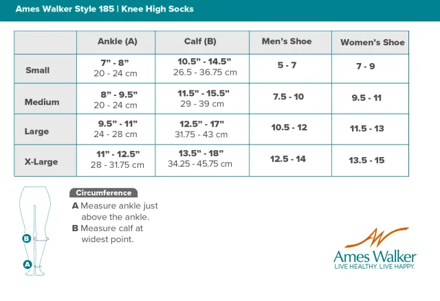 AW 185 E-Z Walker Sport Knee High Socks 8-15 mmHg